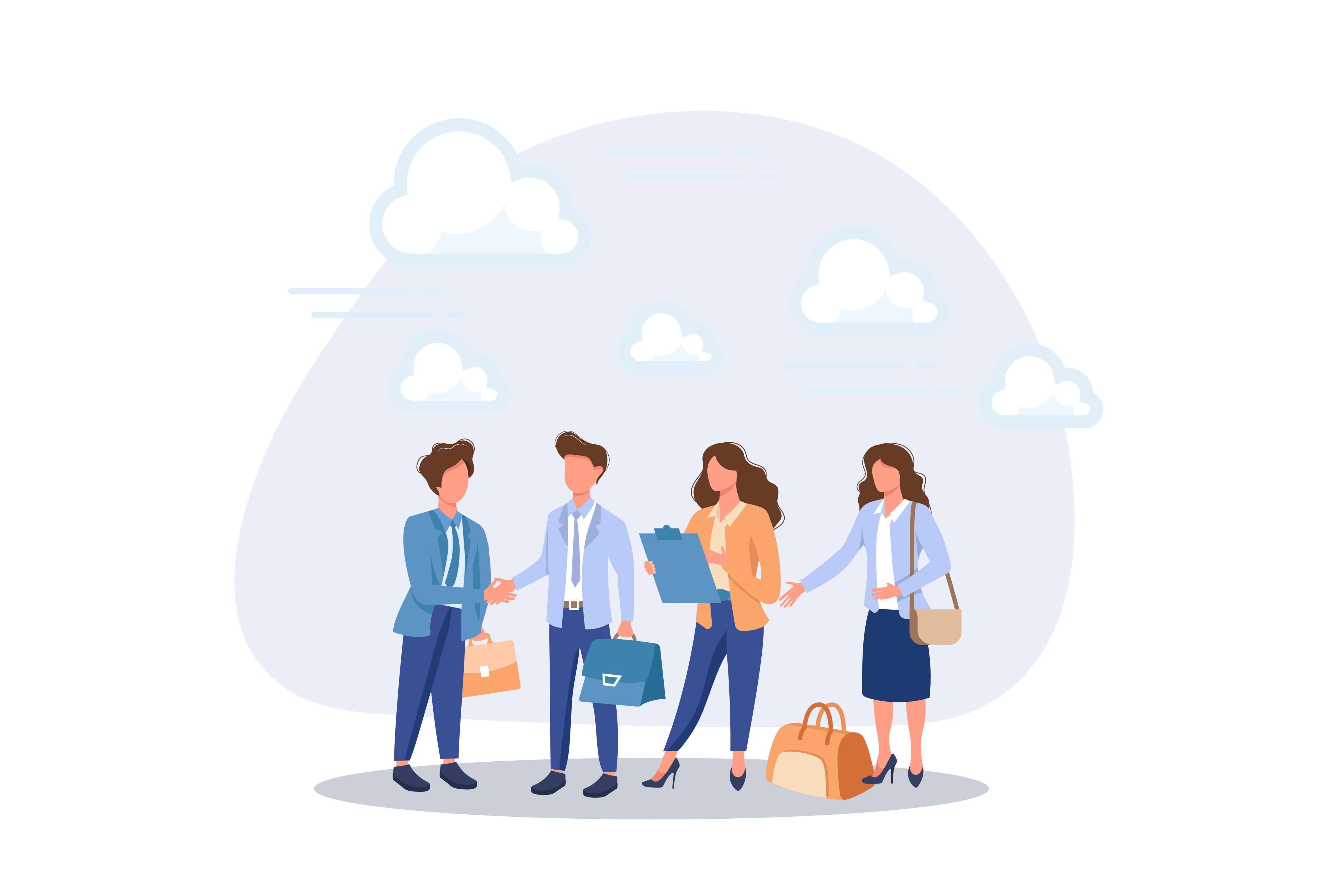 Illustration of four business people shaking hands