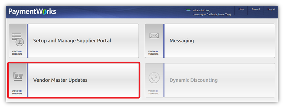 PaymentWorks main menu screenshot