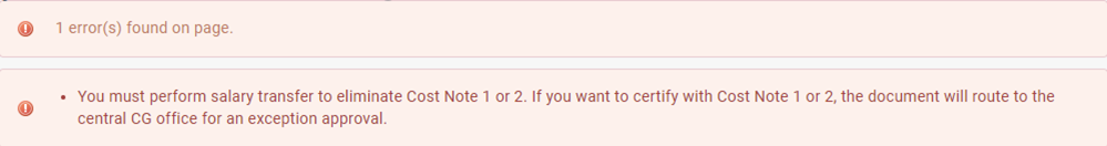 cost note warning messages
