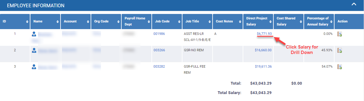 employee information tab