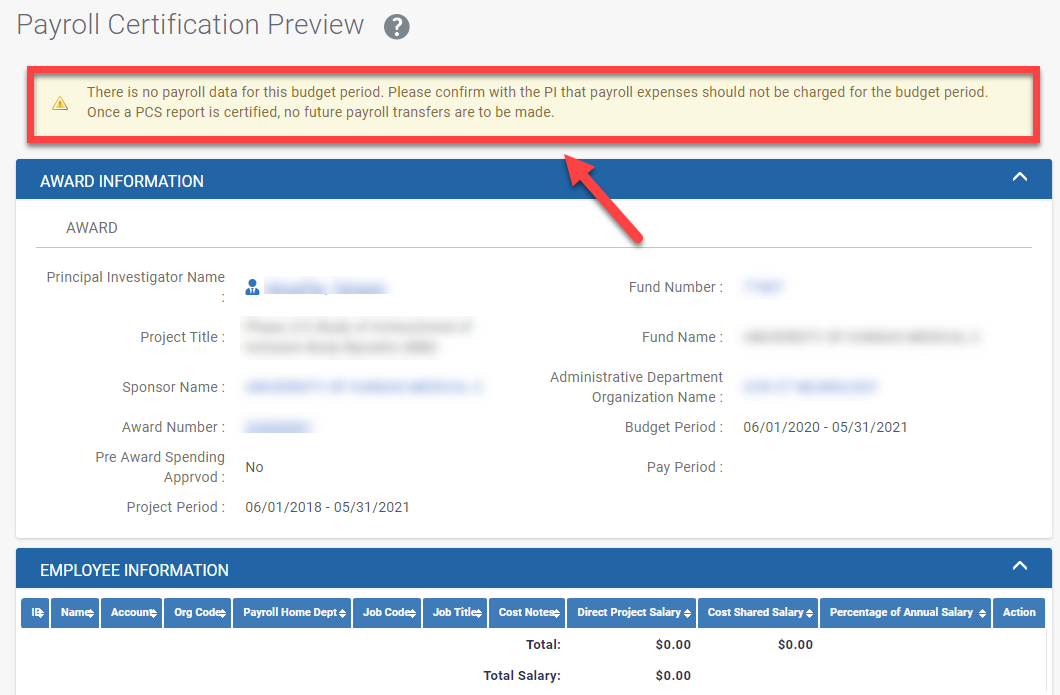 no payroll data warning