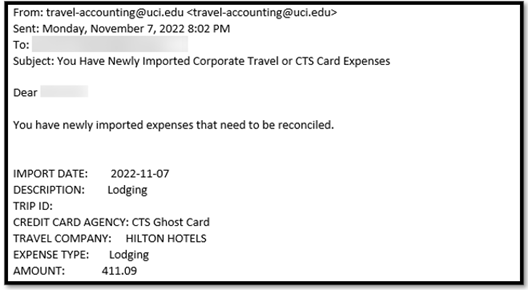 email you get for card notification